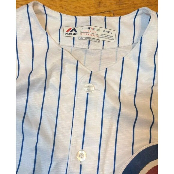 Majestic Chicago Cubs CoolBase Pinstripe Jersey XL w/2016 Postseason Patch Rare - Picture 9 of 13